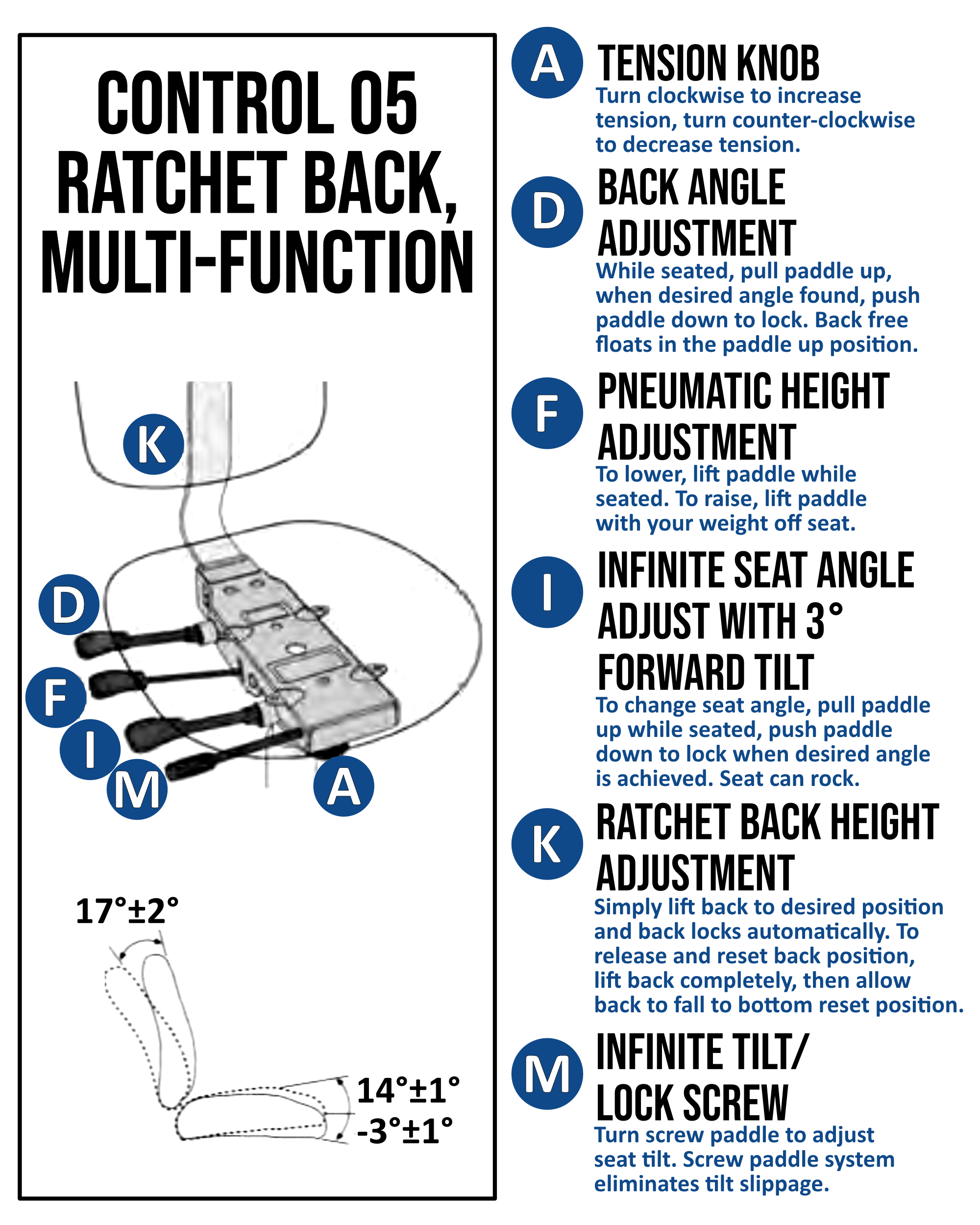 Multi-function 05-control with ratchet back and seat slider - Model 2535